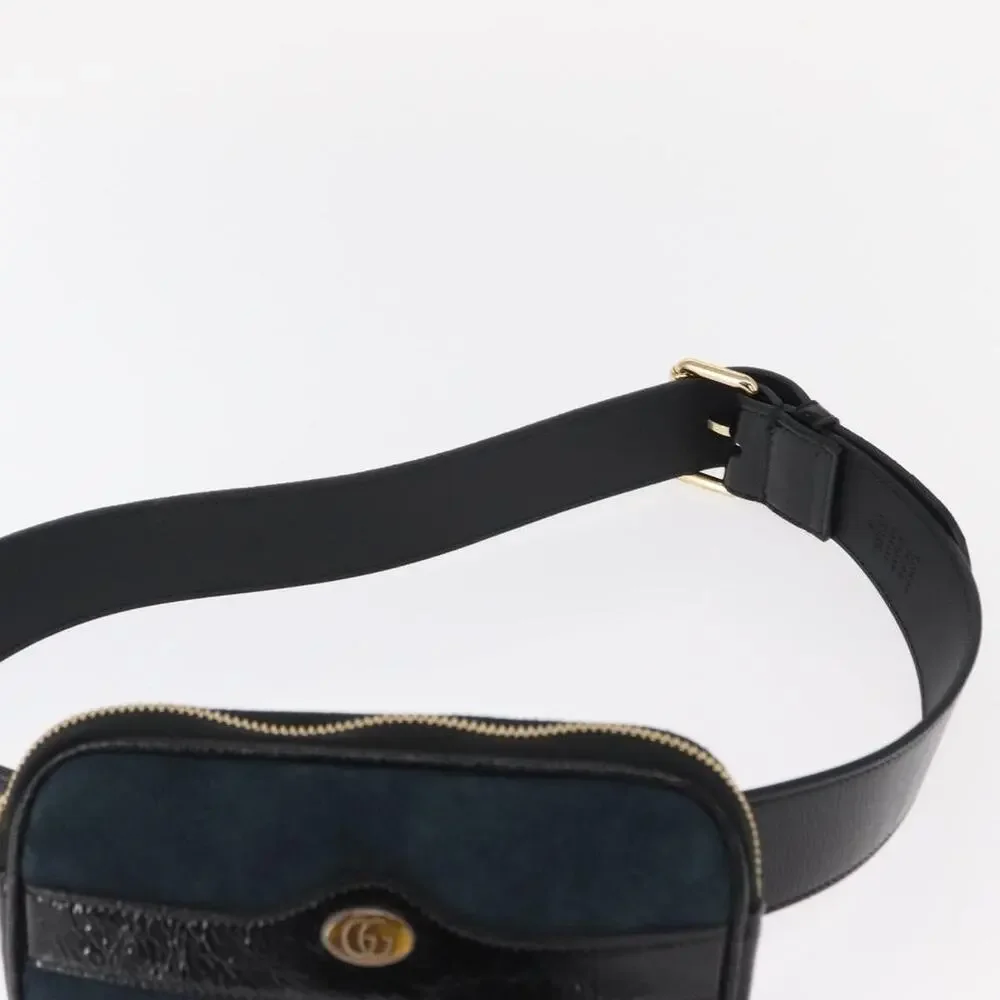 Gucci Suede Web Enamel Waist Bag Navy